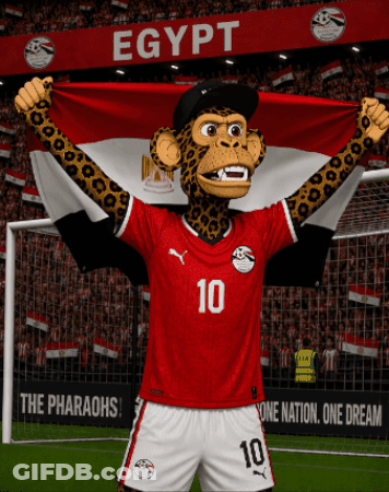 Monkey Mascot In Red Egypt Jersey GIF