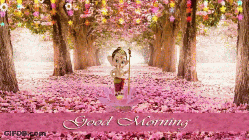 Monkey On Lotus Flower Good Morning Card GIF