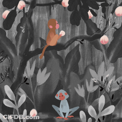 Monkey Picking Peach Graphic Art GIF