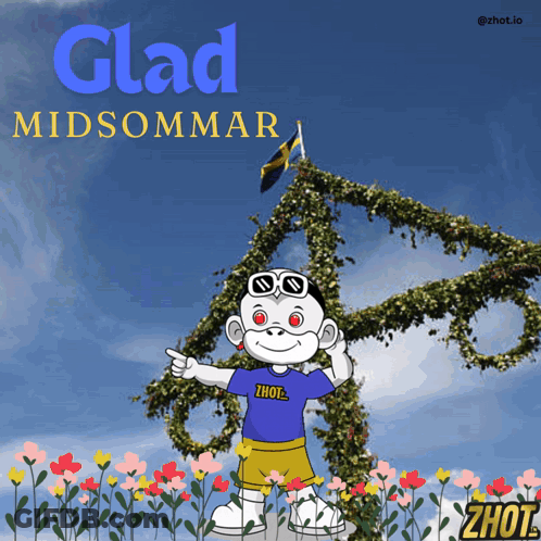 Monkey Pointing At Floral Wreath Glad Midsommar GIF