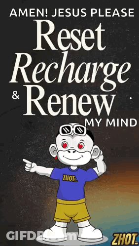 Monkey Poster Saying Amen Jesus Please Reset Recharge & Renew My Mind GIF