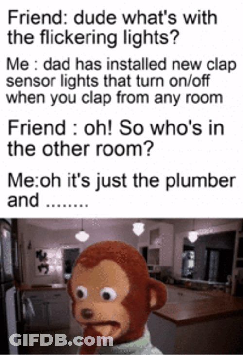 Monkey Puppet Scared Lights On And Off GIF