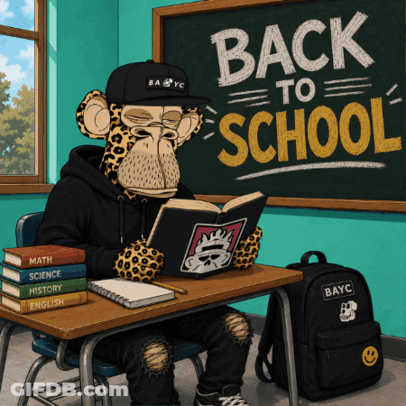 Monkey Reading Book In Front Of Blackboard Saying Back To School GIF