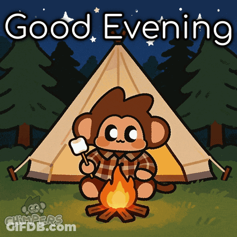 Monkey Roasting Marshmallow Good Evening GIF