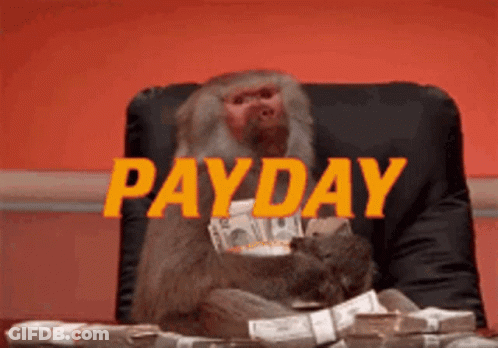 Monkey Sitting In Chair Holding Money With Payday GIF