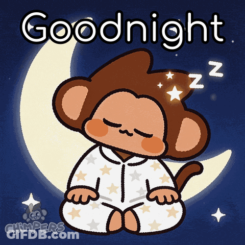 Monkey Sleeping Under Crescent Moon Goodnight GIF