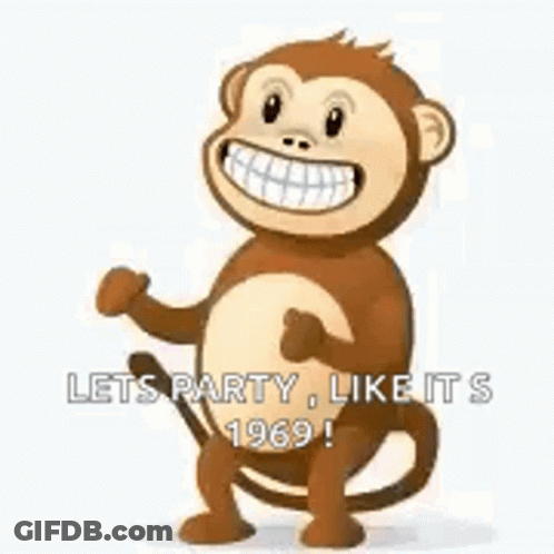 Monkey Smiling And Dancing Lets Party Like 1969 GIF