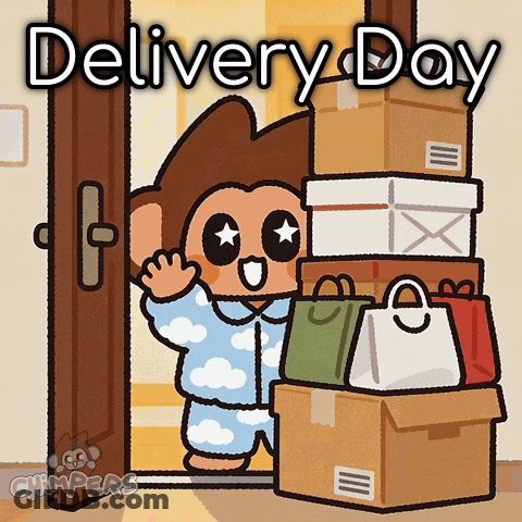Monkey Standing By Stack Of Boxes Delivery Day GIF