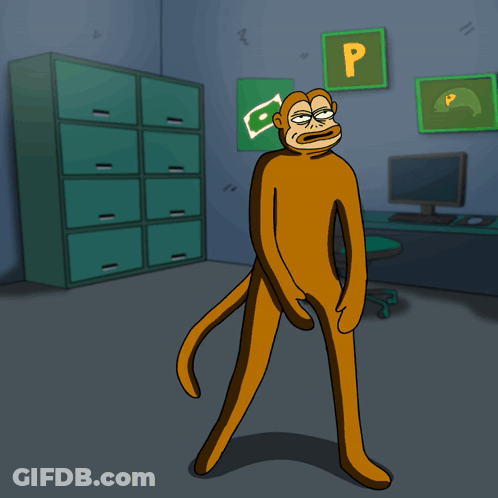 Monkey Standing In Room With P Sign GIF