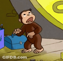 Monkey Standing Next To Blue Toolbox GIF