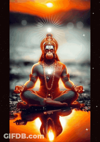 Monkey Statue Sitting In Lotus Position With Reflection GIF