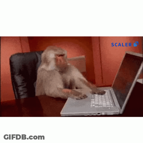 Monkey Typing On Laptop With Scaler Logo GIF