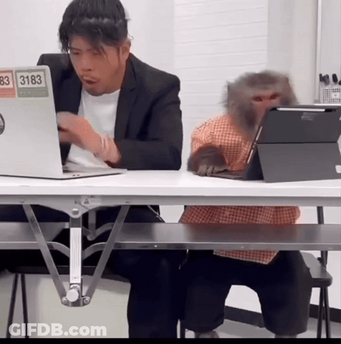 Monkey Typing On Laptop With Scaler Logo GIF