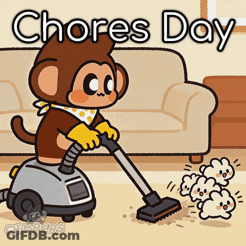 Monkey Using Vacuum Cleaner Chores Day GIF