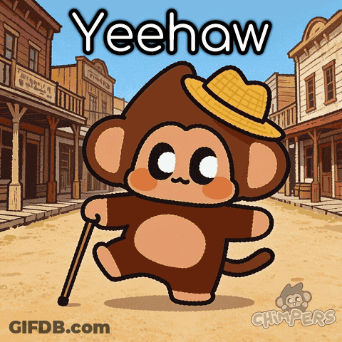 Monkey Wearing Hat And Cane Saying Yeehaw GIF