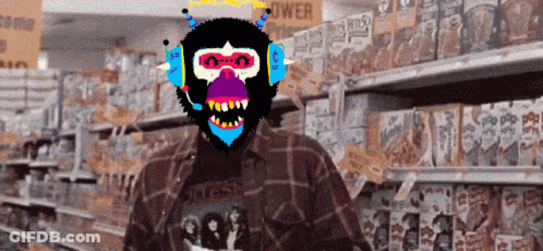Monkey Wearing Headphones At Grocery Aisle Power GIF