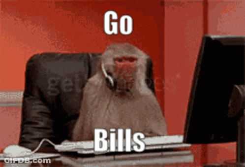 Monkey Wearing Headset At Computer Saying Go Bills GIF