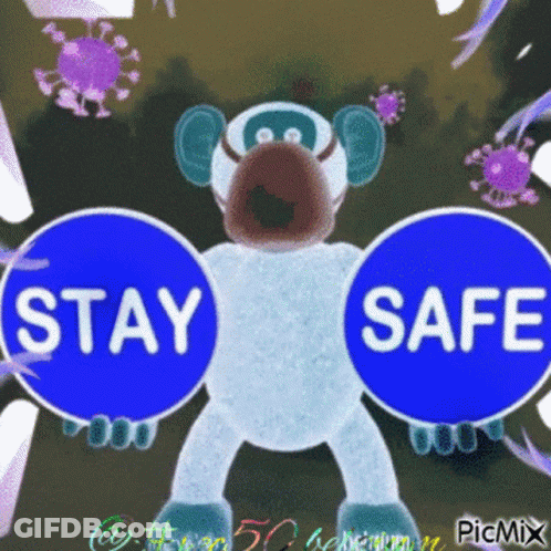 Monkey Wearing Mask Surrounded By Viruses Stay Safe GIF