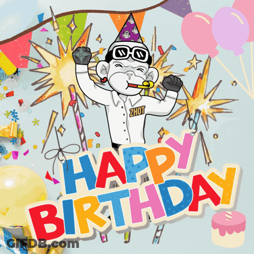 Monkey Wearing Party Hat Saying Happy Birthday GIF