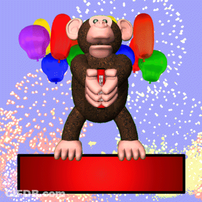 Monkey With Balloons And Sign Saying I GIF