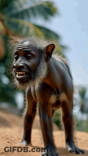 Monkey With Beard Standing On Dirt Field GIF