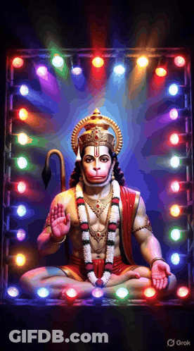 Monkey With Crown Surrounded By Colorful Lights GIF