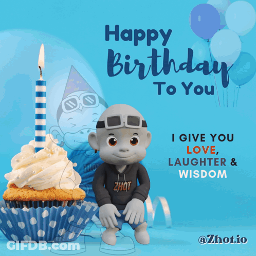 Monkey With Cupcake Birthday Card Saying Happy Birthday To You GIF