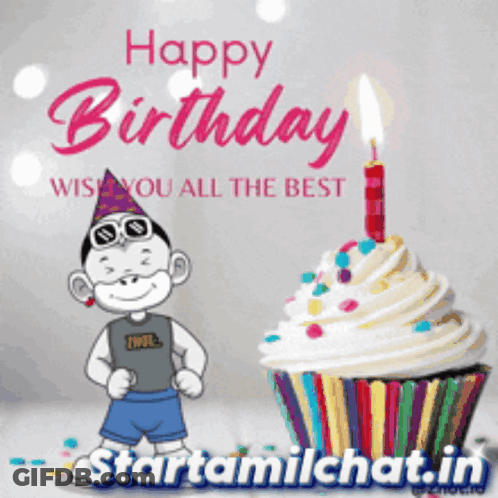 Monkey With Cupcake Happy Birthday Wish You All The Best GIF