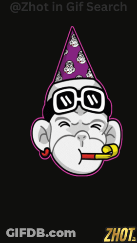 Monkey With Glasses And Skull Party Hat GIF