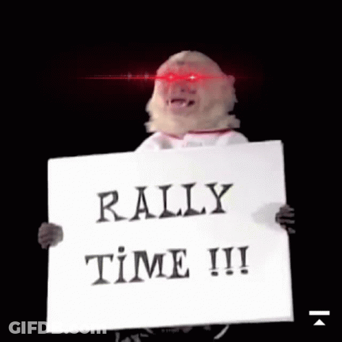 Monkey With Red Eyes Holding Rally Time Sign GIF