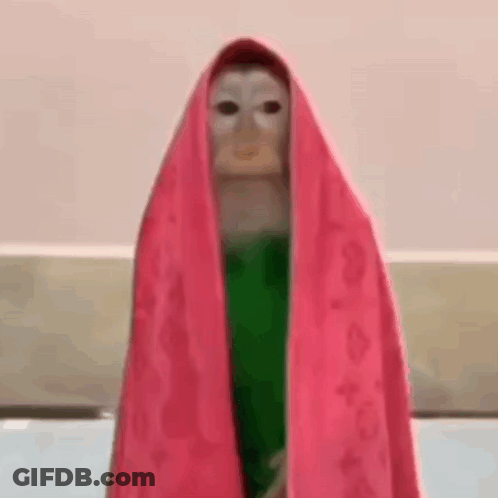 Monkey Wrapped In Pink Towel And Green Shirt GIF