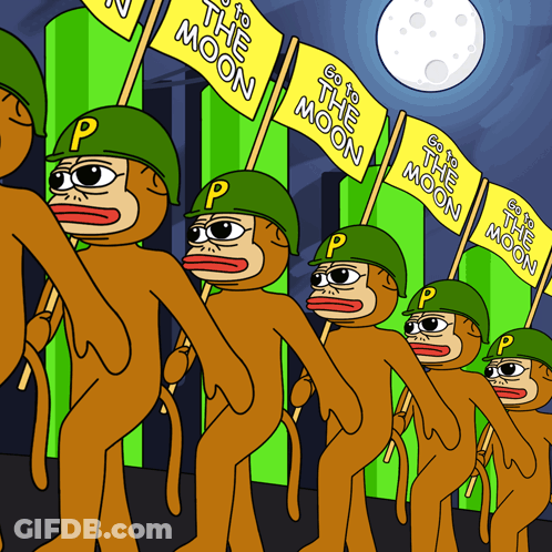 Monkeys Marching With Flags Saying Go To The Moon GIF