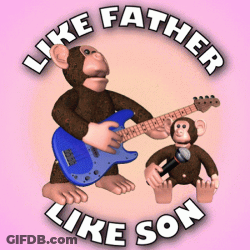 Monkeys Playing Guitar Saying Like Father Like Son GIF