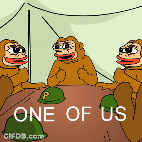 Monkeys Sitting Around Table With One Of Us GIF