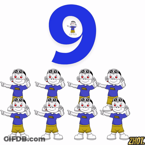 Monkeys Standing In Front Of Number 9 GIF