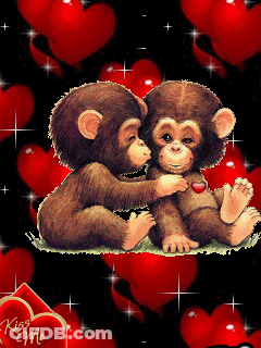 Monkeys With Hearts And Kiss Me Sign GIF