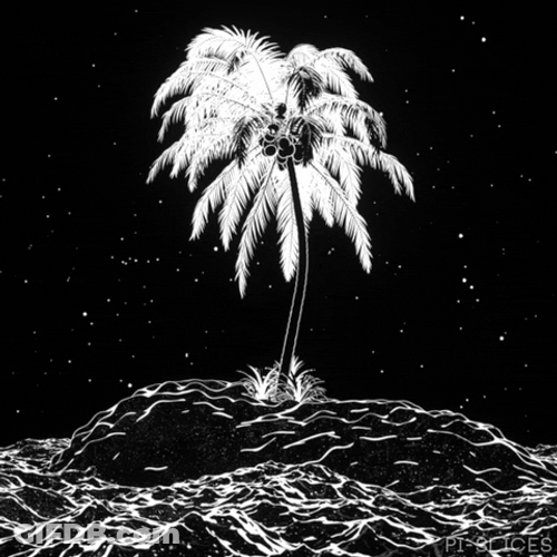 Monochromatic Palm Tree Sea Waves GIF