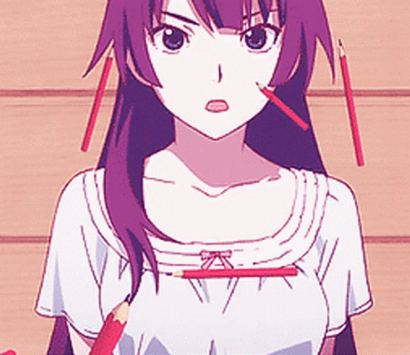 Monogatari HItagi With Falling Pencils GIF
