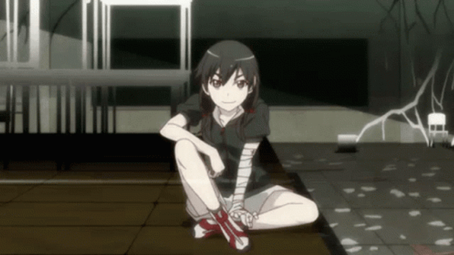 Monogatari Kanbaru Suruga Stretching GIF