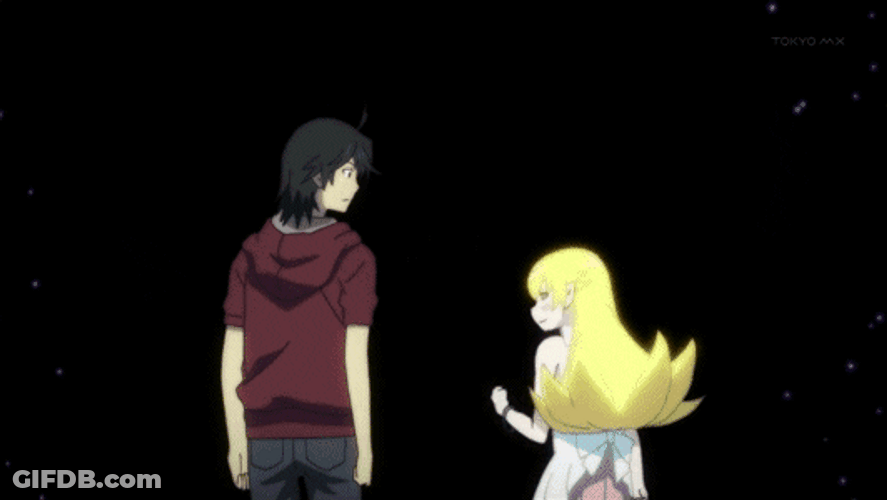 Monogatari Koyomi Holding Shnobu's Hand GIF