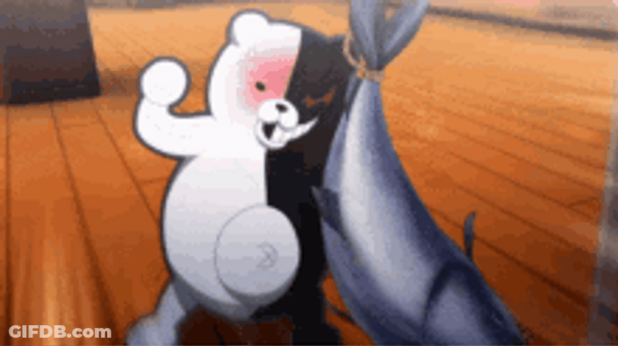 Monokuma Beating Up A Penguin GIF