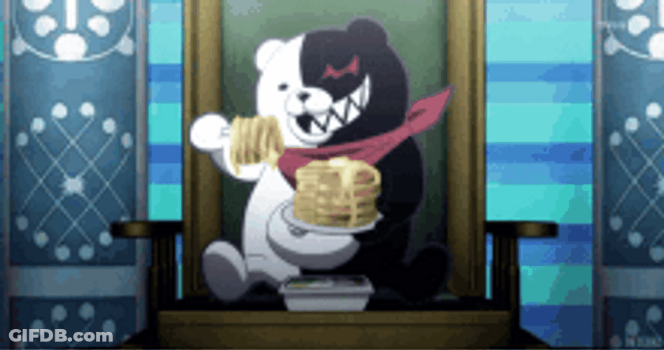 Monokuma  Eating A Stack Of Pancakes GIF