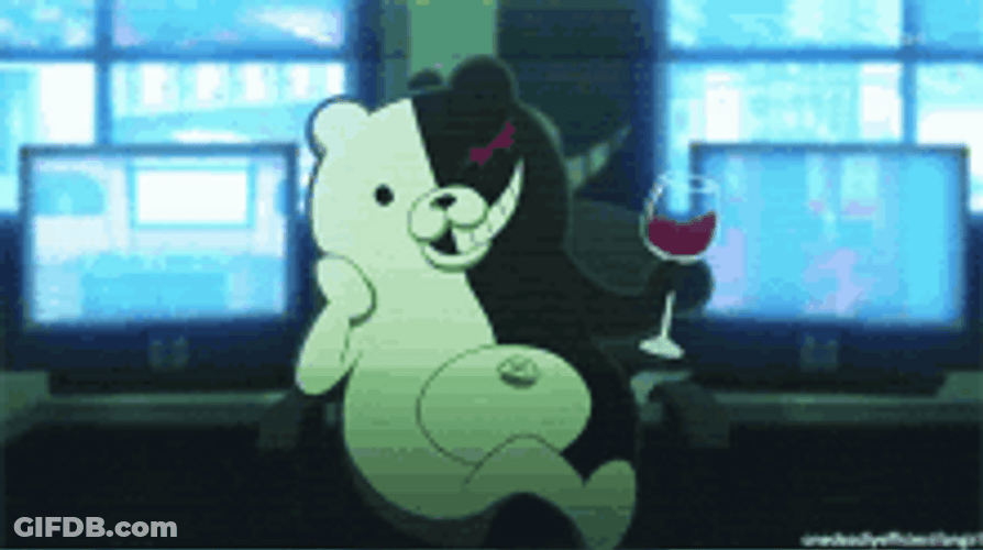 Monokuma Looking Sassy With Wine Glass GIF