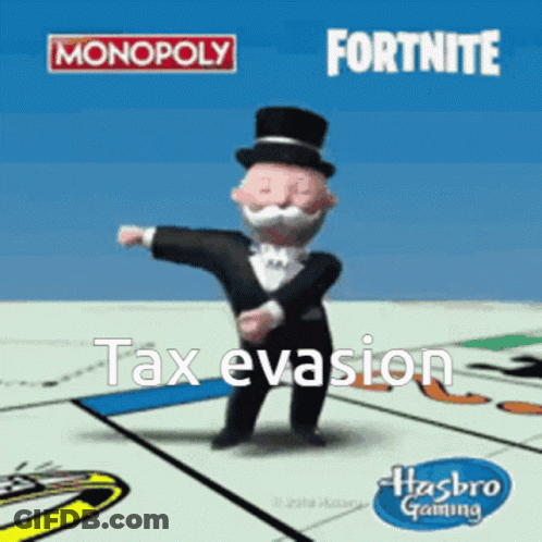 Monopoly Character Dancing In Front Of Fortnite Logo GIF