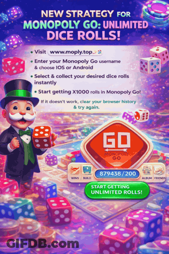 Monopoly Go Ad Man In Top Hat Holding Dice GIF