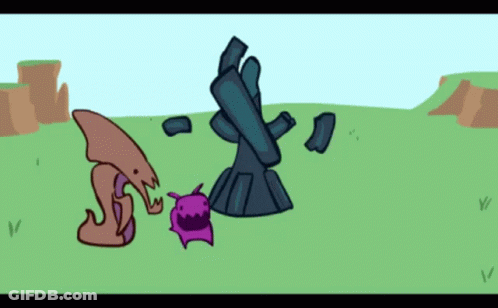 Monster And Purple Monster In Grassy Field GIF