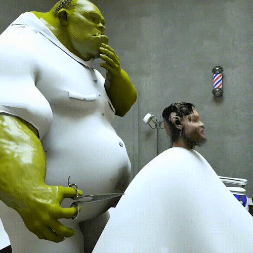 Monster Barber Giving Painful Haircut GIF