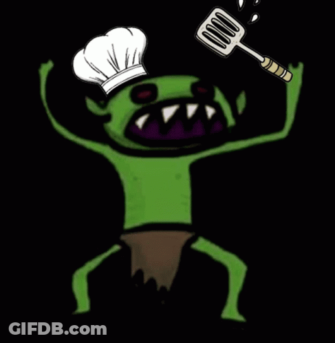 Monster Chef Wearing Hat And Spatula GIF