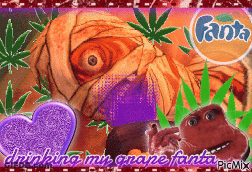 Monster Drinking Fanta With Purple Heart GIF