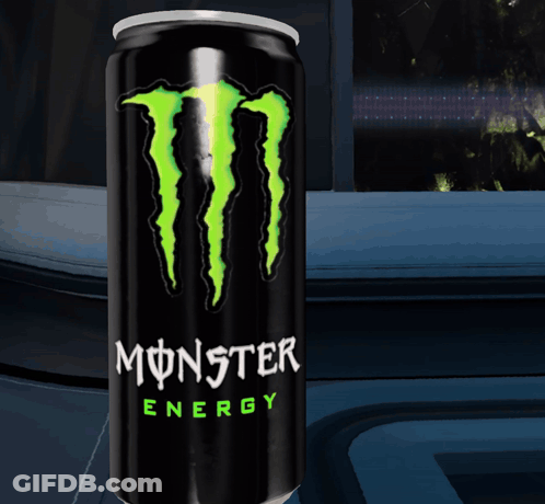 Monster Energy Can In Front Of Cartoon Character GIF
